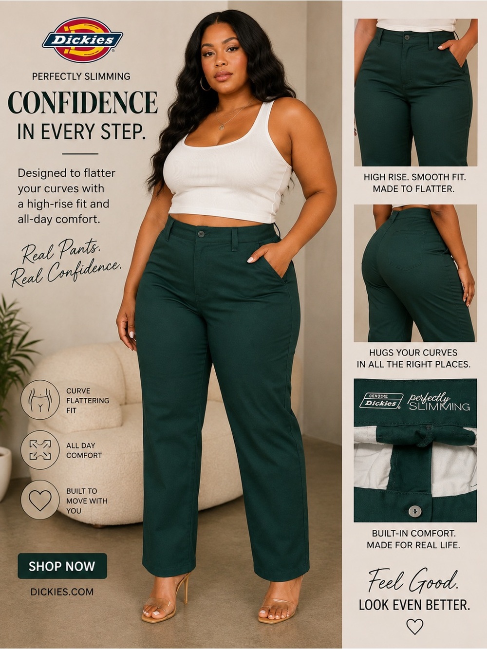 Dickies Women's High-Rise Slim Straight Pants in Forest Green